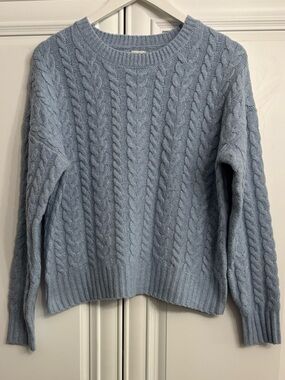 Joie Size Small Pastel Blue Cable Knit Crew Neck Sweater Preppy Casual Cozy